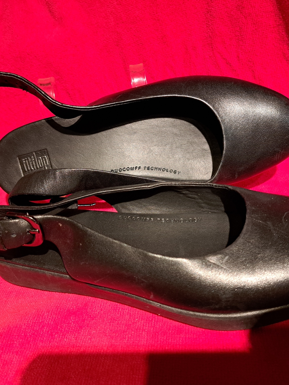 Fitflop Black Leather Slingback Flats with Adjustable Buckle